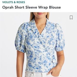 NWT Stitch Fix Violets And Roses Blue Oprah Short Sleeve Wrap Blouse